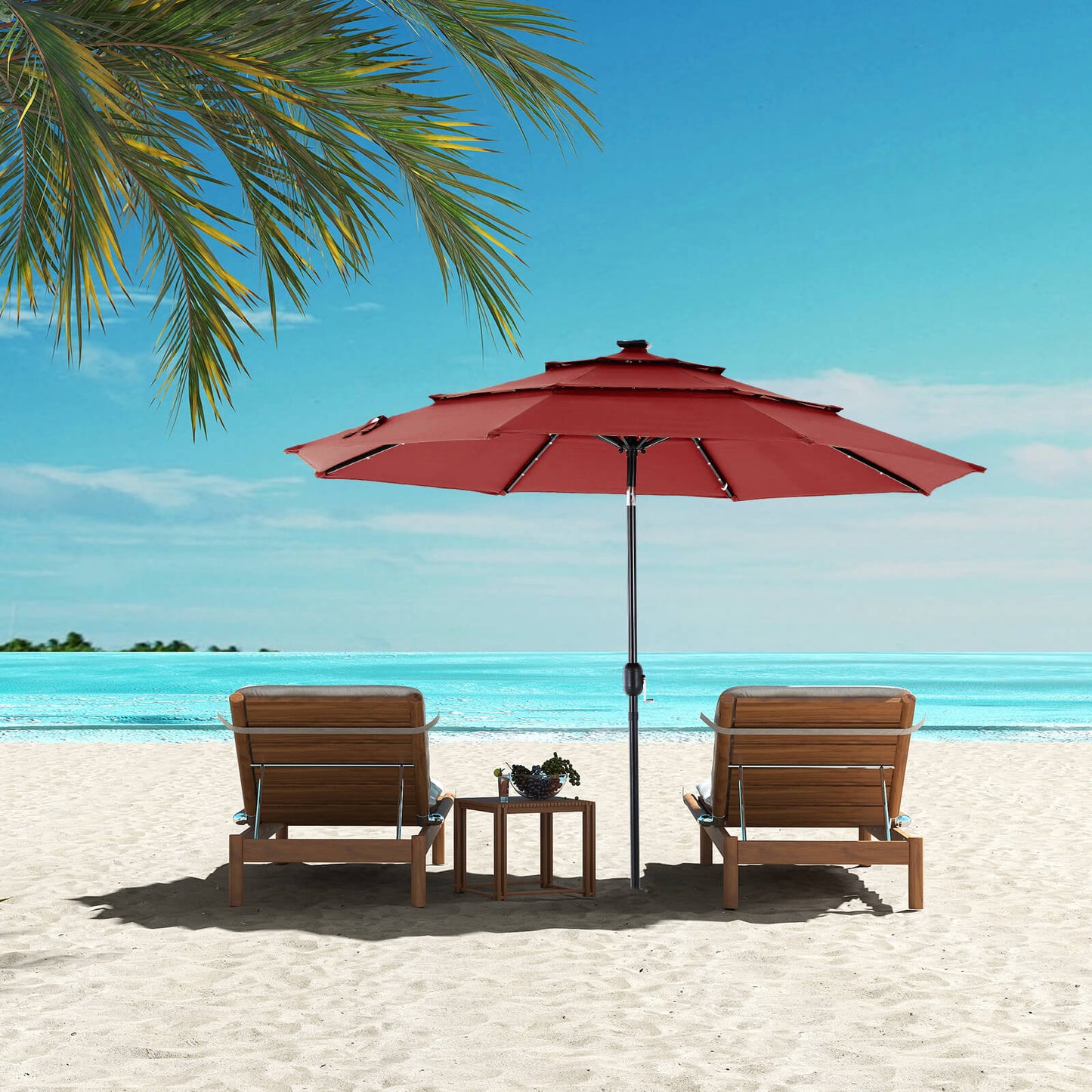 10FT Solar Patio Umbrella with LED Lights