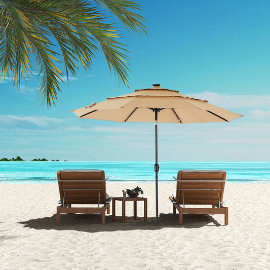10FT Solar Patio Umbrella with LED Lights