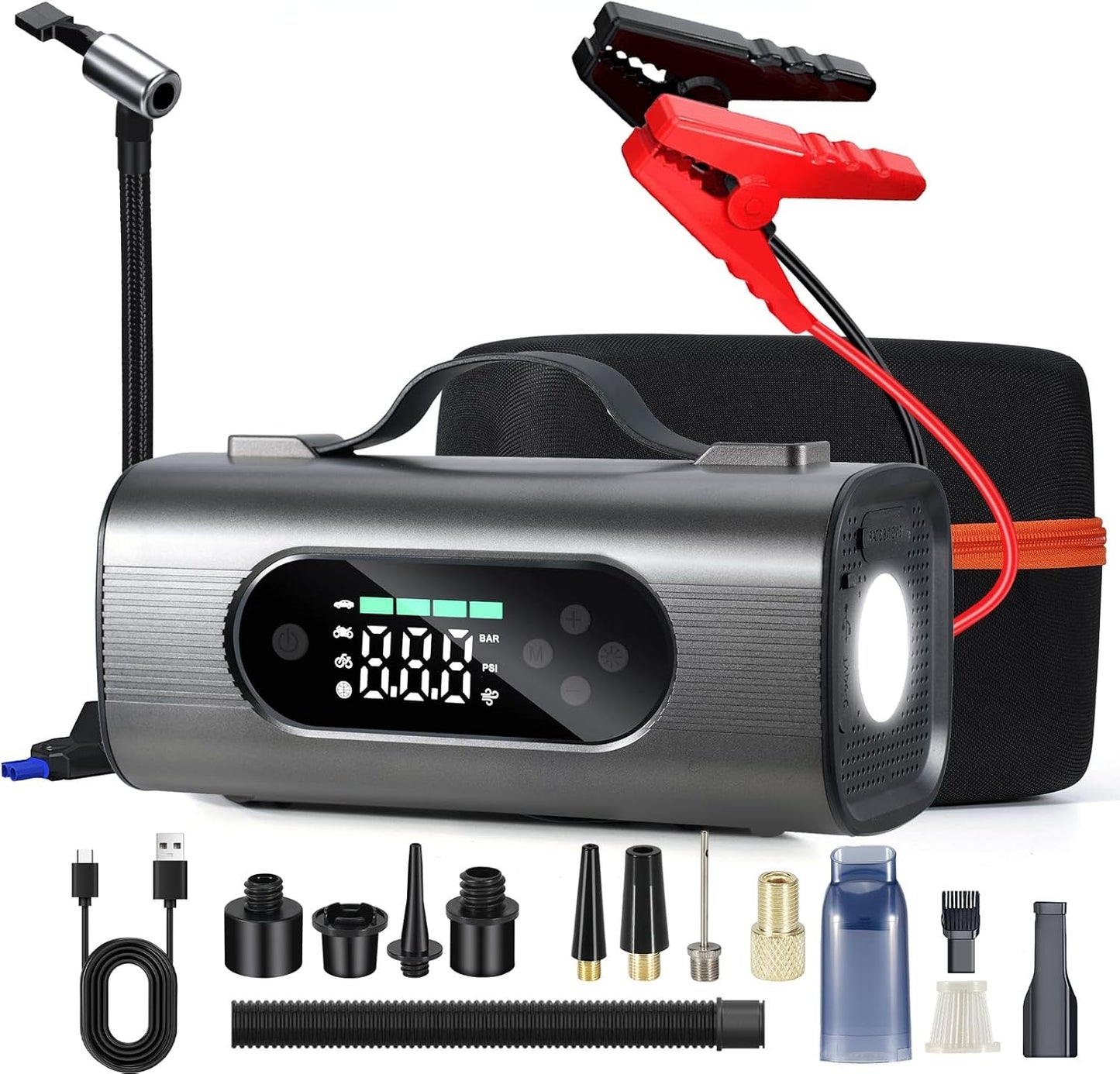 8-in-1 Portable Jump Starter with Air Compressor