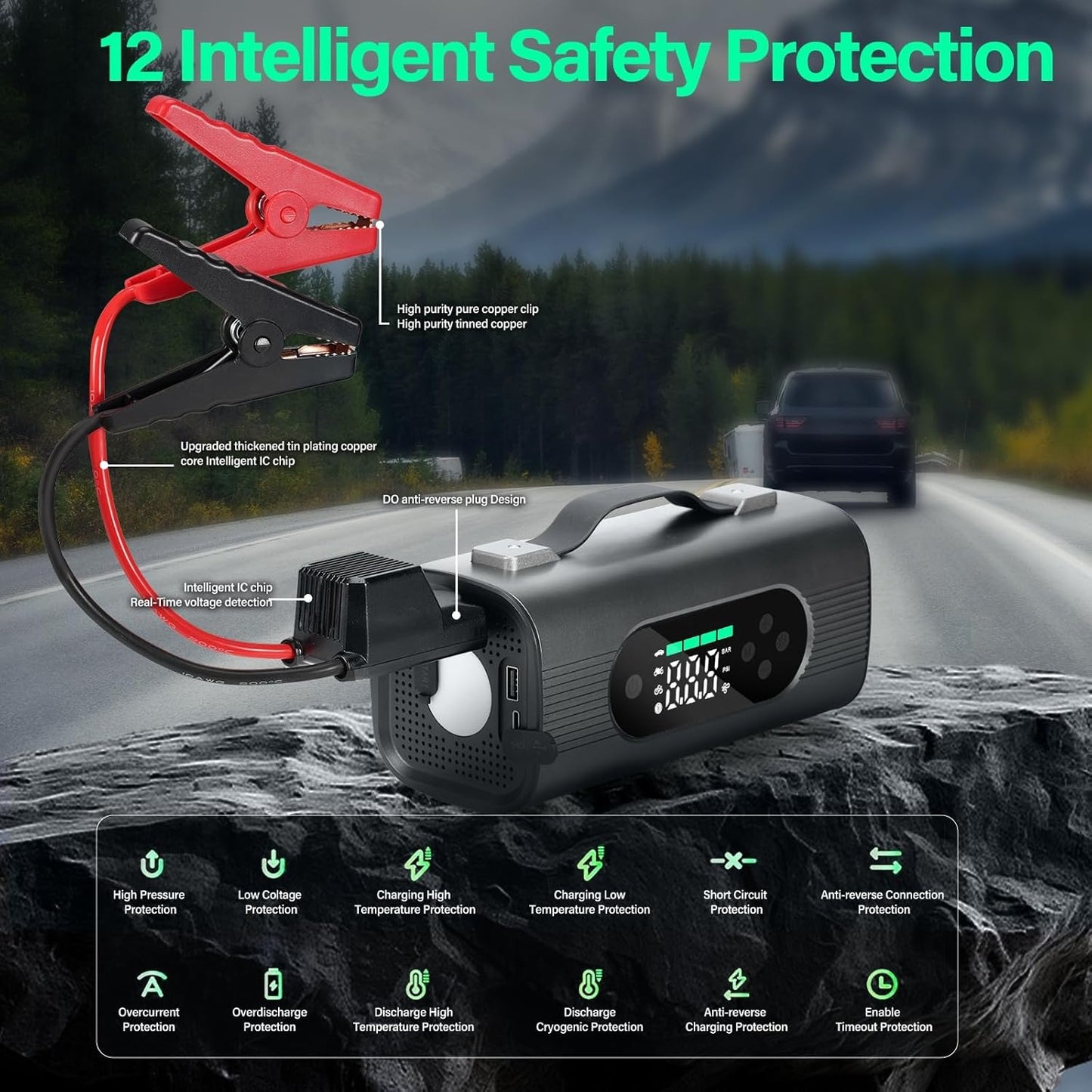 8-in-1 Portable Jump Starter with Air Compressor