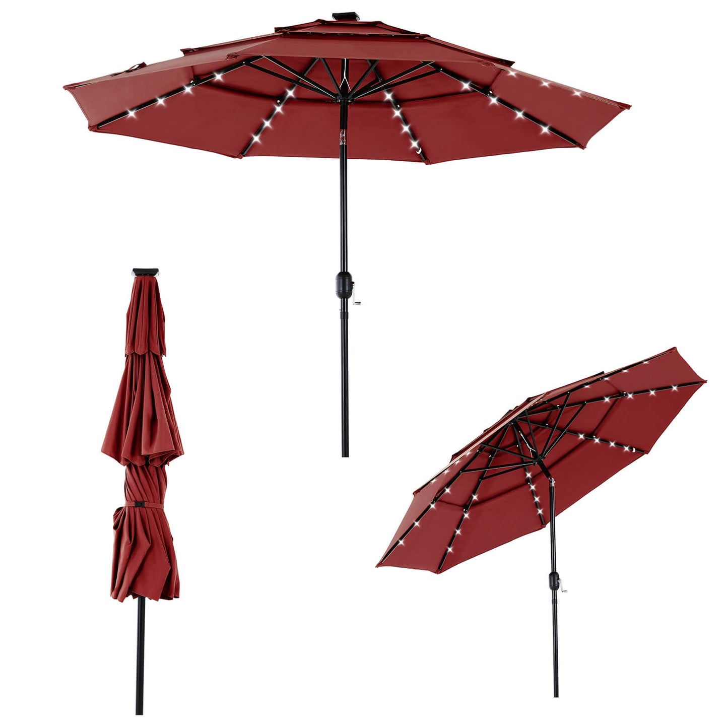 10FT Solar Patio Umbrella with LED Lights