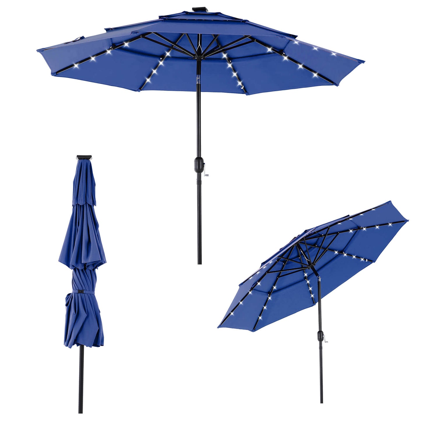 10FT Solar Patio Umbrella with LED Lights