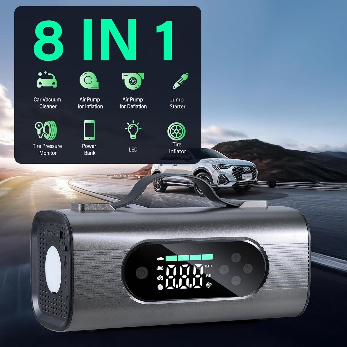 8-in-1 Portable Jump Starter with Air Compressor