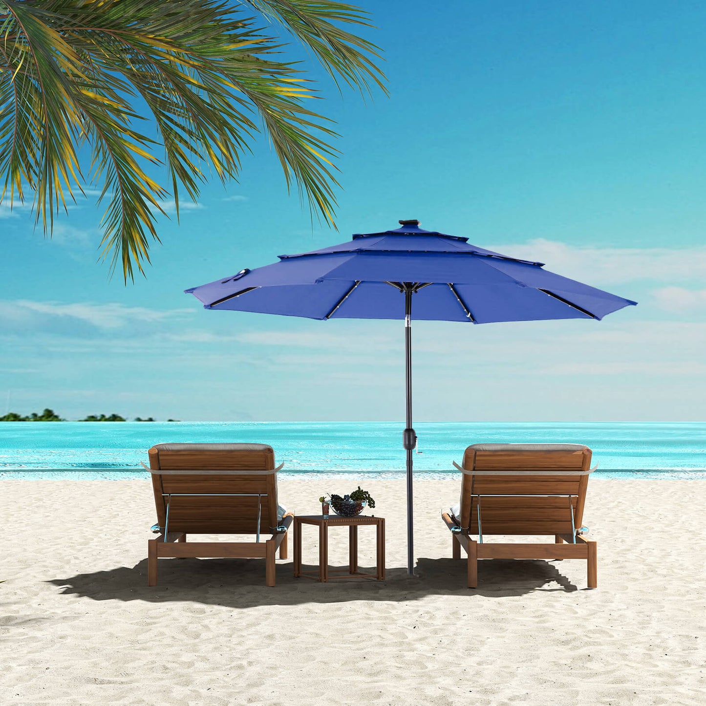 10FT Solar Patio Umbrella with LED Lights