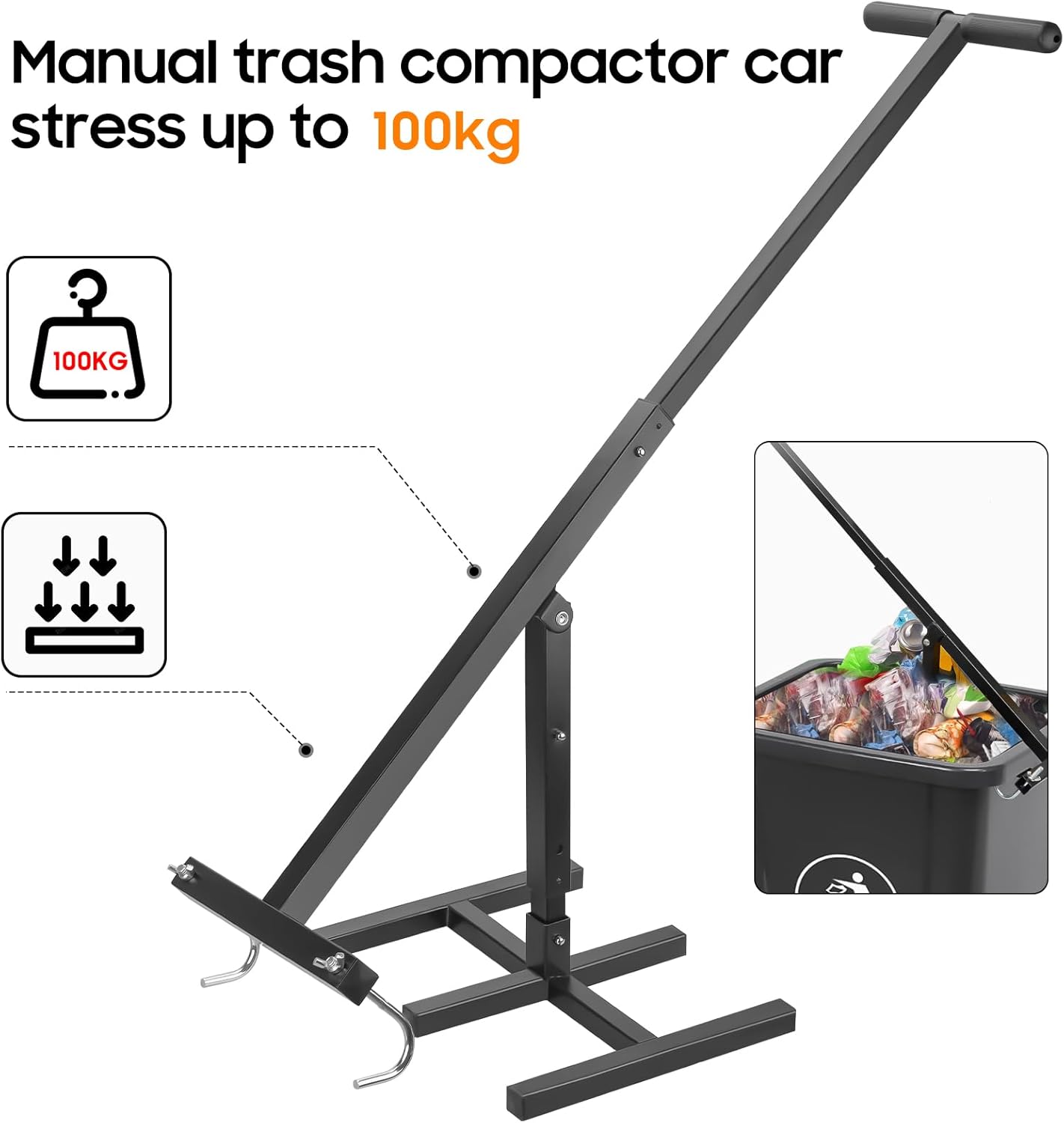 Manual Trash Compactor, Waste Recycling Hand Tool for Outdoor Use, Touchless Bin Compactor for 120-660L Wheelie Bins, Iron Compacting Trash Can - Practicalist