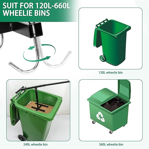 Manual Trash Compactor, Waste Recycling Hand Tool for Outdoor Use, Touchless Bin Compactor for 120-660L Wheelie Bins, Iron Compacting Trash Can - Practicalist