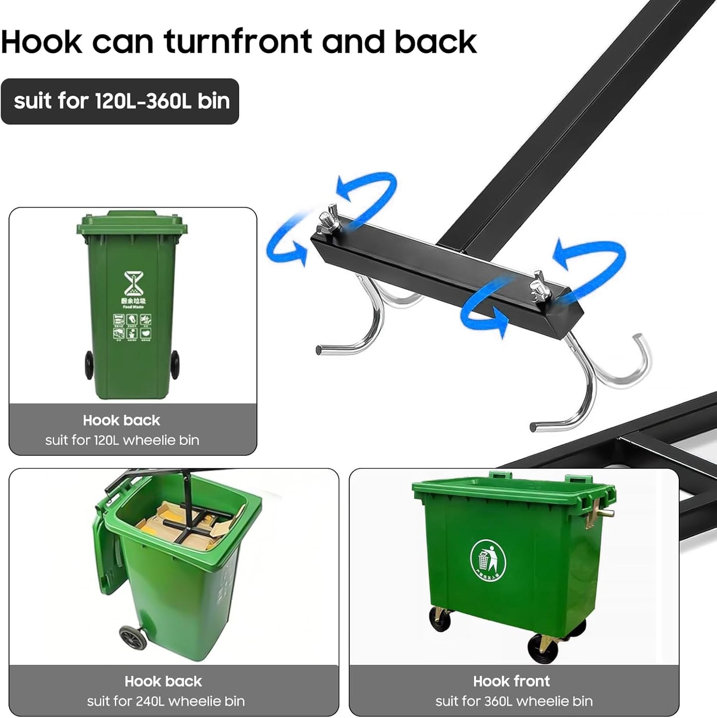 Manual Trash Compactor, Waste Recycling Hand Tool for Outdoor Use, Touchless Bin Compactor for 120-660L Wheelie Bins, Iron Compacting Trash Can - Practicalist