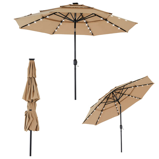 10FT Solar Patio Umbrella with LED Lights