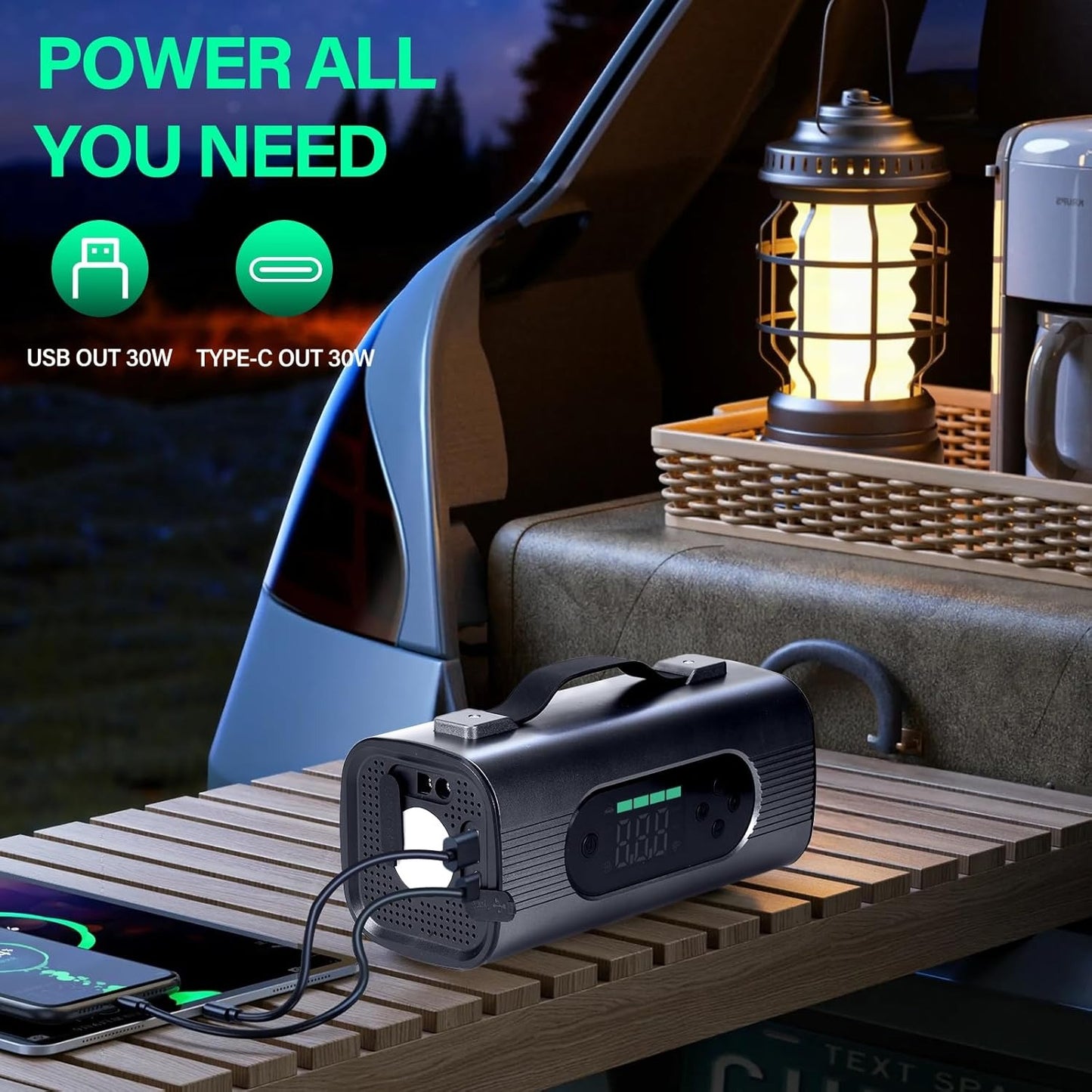8-in-1 Portable Jump Starter with Air Compressor