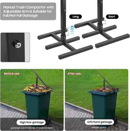 Manual Trash Compactor, Waste Recycling Hand Tool for Outdoor Use, Touchless Bin Compactor for 120-660L Wheelie Bins, Iron Compacting Trash Can - Practicalist