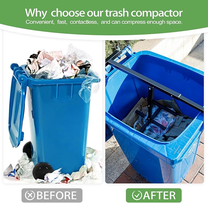 Manual Trash Compactor, Waste Recycling Hand Tool for Outdoor Use, Touchless Bin Compactor for 120-660L Wheelie Bins, Iron Compacting Trash Can - Practicalist