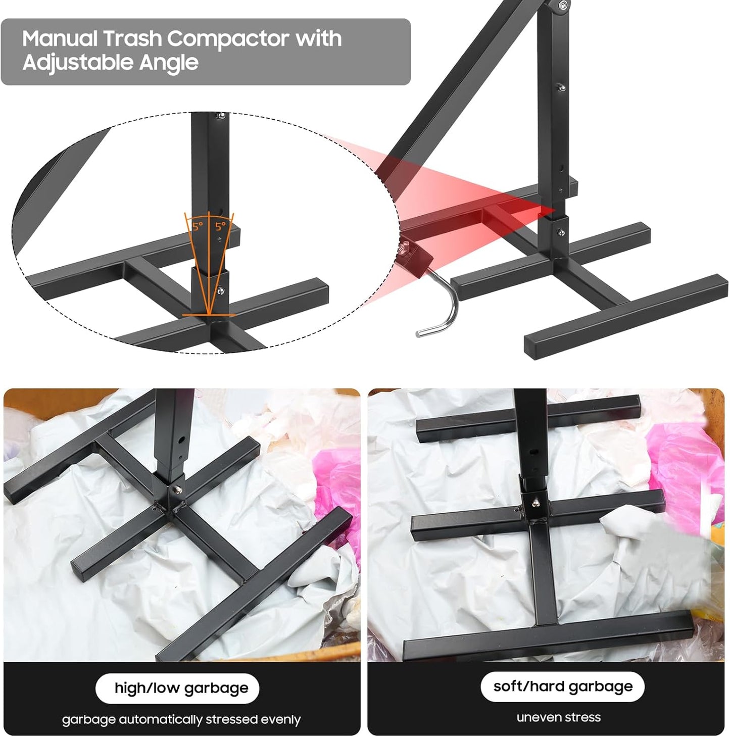 Manual Trash Compactor, Waste Recycling Hand Tool for Outdoor Use, Touchless Bin Compactor for 120-660L Wheelie Bins, Iron Compacting Trash Can - Practicalist
